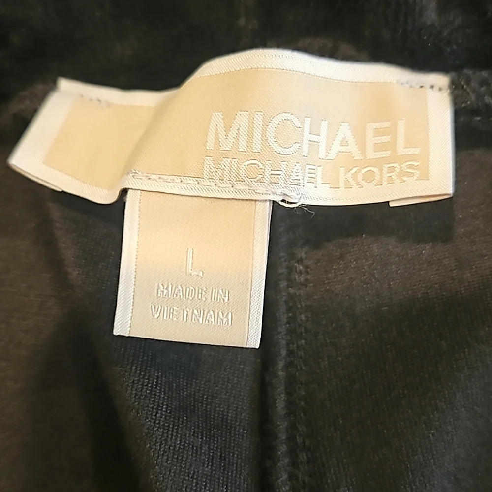 Michael Kors,NWT, Women's Black Velour Straight Leg Pull On Pants,Side Pockets,L